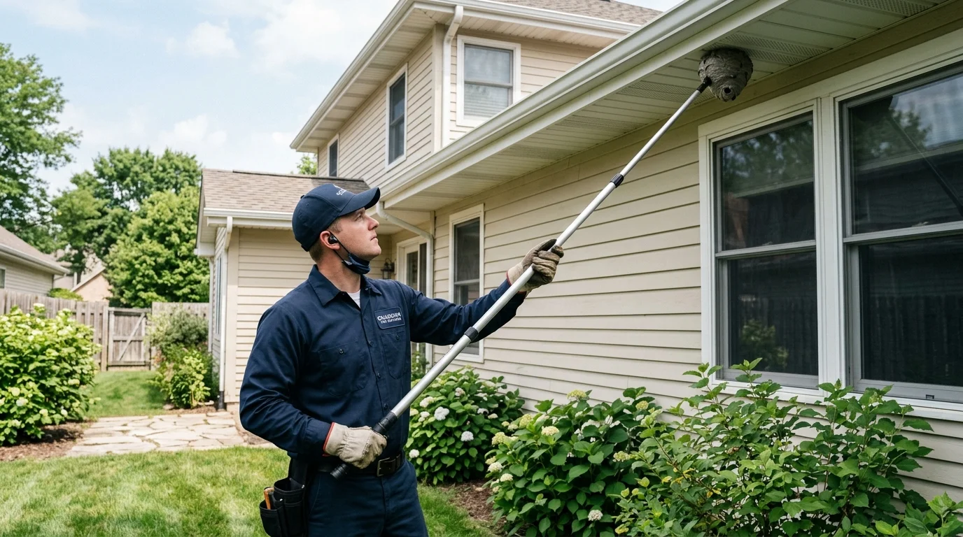 Specialist removing aggressive stinging wasp and hornet nest in Darmstadt